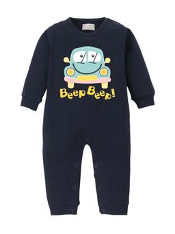 BLUSHES - Full Sleeves Beep Beep Text Print Graphic Romper - Navy Blue