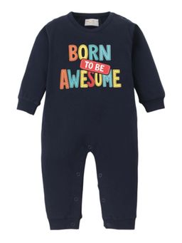 BLUSHES - Full Sleeves Bron To Be Awesome Text Print Typography Romper - Navy Blue
