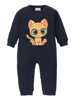 BLUSHES - Full Sleeves Cat Graphic Print Romper - Navy Blue