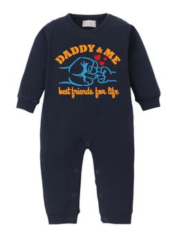 BLUSHES - Full Sleeves Daddy And Me Text Print Romper - Navy Blue
