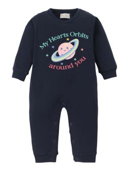 BLUSHES - Full Sleeves My Hearts Orbits Around You Text Printed Romper - Navy Blue