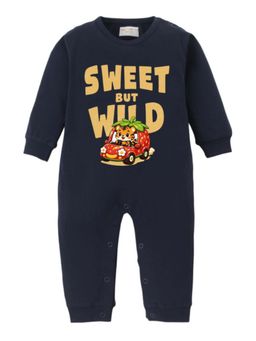 BLUSHES - Full Sleeve Sweet But Wild Text Romper - Navy Blue