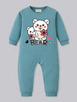 BLUSHES - Full Sleeves Bear Text Graphic Romper - Blue