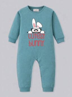 BLUSHES - Full Sleeves Two Rabbits Graphic Romper - Blue