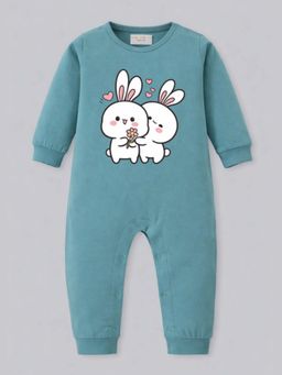 BLUSHES - Full Sleeves Two Rabbits Graphic Romper - Blue