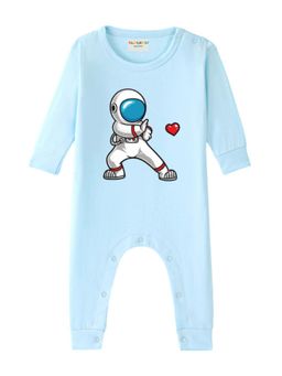 BLUSHES - Full Sleeves Space Lover Graphic Romper - Aqua Blue