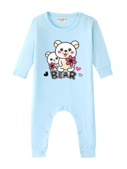 BLUSHES - Full Sleeves Bear Text Graphic Romper - Aqua Blue