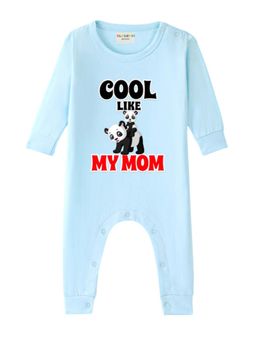 BLUSHES - Full Sleeves Cool Like My Mom Text Print Typography Romper - Aqua Blue