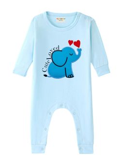BLUSHES - Full Sleeves Cute Loved Text Graphic Romper - Aqua Blue