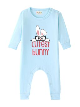 BLUSHES - Full Sleeves Two Rabbits Graphic Romper - Aqua Blue