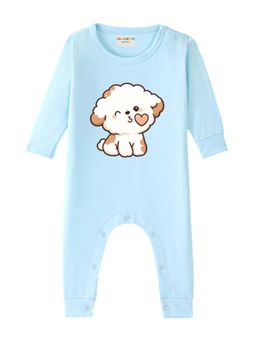 BLUSHES - Full Sleeves Sweet Dog Graphic Romper - Aqua Blue