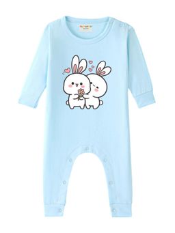BLUSHES - Full Sleeves Two Rabbits Graphic Romper - Aqua Blue