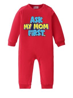 BLUSHES - Full Sleeves Ask My Mom First Text Print Romper - Red