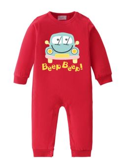 BLUSHES - Full Sleeves Beep Beep Text Print Graphic Romper - Red