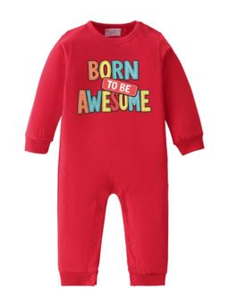 BLUSHES - Full Sleeves Bron To Be Awesome Text Print Typography Romper - Red