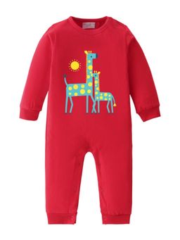 BLUSHES - Full Sleeves Giraffe Graphic Romper - Red