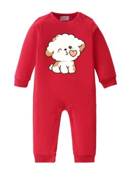 BLUSHES - Full Sleeves Sweet Dog Graphic Romper - Red