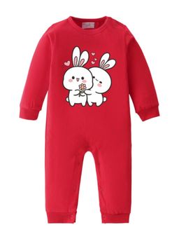 BLUSHES - Full Sleeves Two Rabbits Graphic Romper - Red