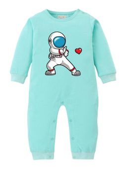 BLUSHES - Full Sleeves Space Lover Graphic Romper - Aqua Blue