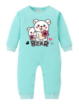 BLUSHES - Full Sleeves Bear Text Graphic Romper - Sea Green