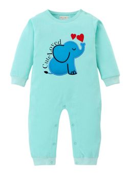 BLUSHES - Full Sleeves Cute Loved Text Graphic Romper - Sea Green