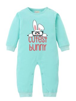 BLUSHES - Full Sleeves Two Rabbits Graphic Romper - Sea Green