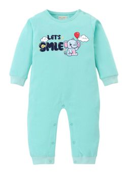 BLUSHES - Full Sleeves Lets Smile Text Print Graphic Romper - Sea Green