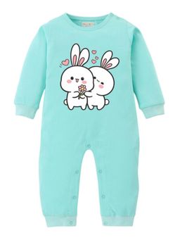 BLUSHES - Full Sleeves Two Rabbits Graphic Romper - Sea Green