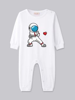 BLUSHES - Full Sleeves Space Lover Graphic Romper - White