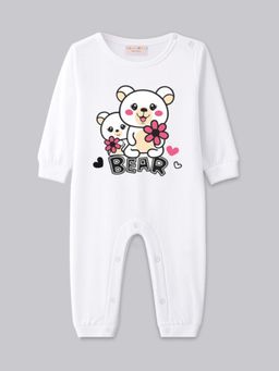 BLUSHES - Full Sleeves Bear Text Graphic Romper - White