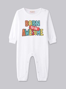 BLUSHES - Full Sleeves Bron To Be Awesome Text Print Typography Romper - White