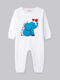 BLUSHES - Full Sleeves Cute Loved Text Graphic Romper - White
