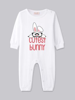 BLUSHES - Full Sleeves Two Rabbits Graphic Romper - White