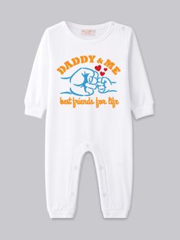 BLUSHES - Full Sleeves Daddy And Me Text Print Romper - White