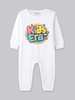 BLUSHES - Full Sleeves Kids Era Text Print Graphic Romper - White