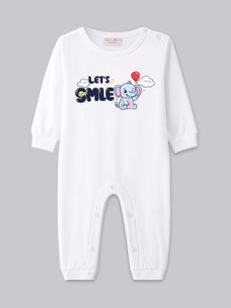 BLUSHES - Full Sleeves Lets Smile Text Print Graphic Romper - White