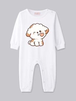 BLUSHES - Full Sleeves Sweet Dog Graphic Romper - White