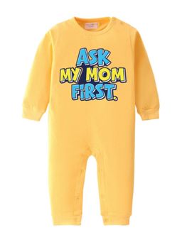 BLUSHES - Full Sleeves Ask My Mom First Text Print Romper - Yellow