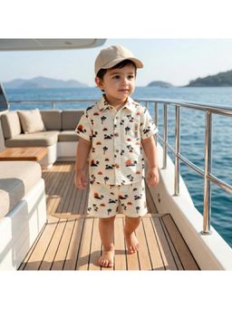 SWEETLIME BY AS - Sunset Print Cotton Linen Co-Ord Set - Beige