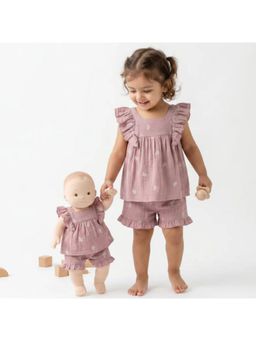 SWEETLIME BY AS - Leaf Embroidered Ruffle Organic Cotton Dusty Pink Co-Ord Set