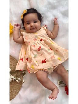SWEETLIME BY AS - Bird Print Peach Knee Length Dress & Bloomer