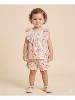 SWEETLIME BY AS - Red Ruffle Organic Cotton Beige Co-Ord Set