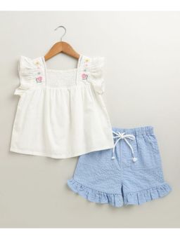 SWEETLIME BY AS - Girls Sunshine Garden Ruffle Cotton White Top With Shorts