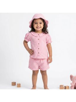 SWEETLIME BY AS - Baby Girls Candy Stripe Organic Cotton Co-Ord Set With A Hat - Pink