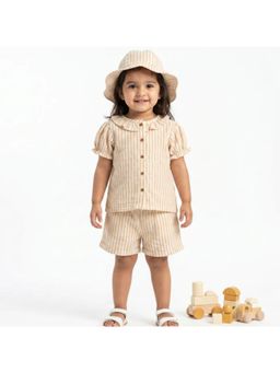 SWEETLIME BY AS - Baby Girls Honey Stripe Organic Cotton Co-Ord Set With A Hat - Beige