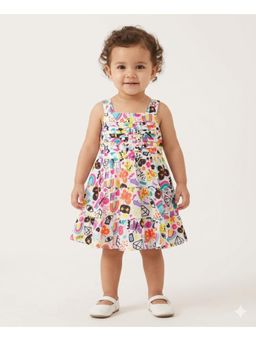 SWEETLIME BY AS - Cat And Butterfly Printed Colourful Knee Length Dress - Multicoloured