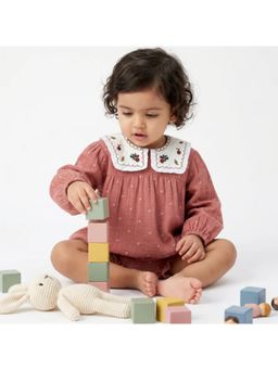SWEETLIME BY AS - Peter Pan Collar Cotton Brown Knee Length Dress & Bloomer