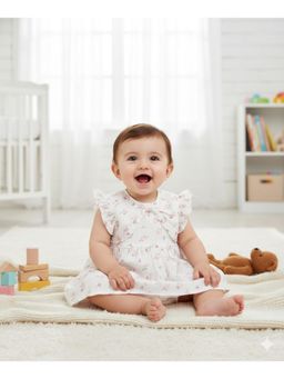 SWEETLIME BY AS - White Ditsy Pink Floral Organic Cotton Knee Length Dress & Bloomer