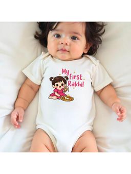 KNITROOT - Raksha Bandhan Theme My First Rakhi Onesie - White
