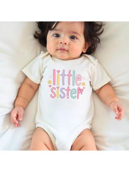 KNITROOT - Raksha Bandhan Theme Little Sister Onesie - White